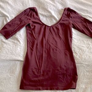 Garage Burgundy Wine Low Scoop Neck Long Sleeve Top Size S